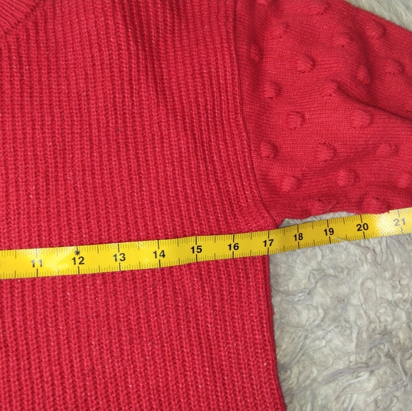 CeCe Luminous Red Pullover Ribbed Knit Sweater With Bobble Sleeves Size S - Picture 7 of 8